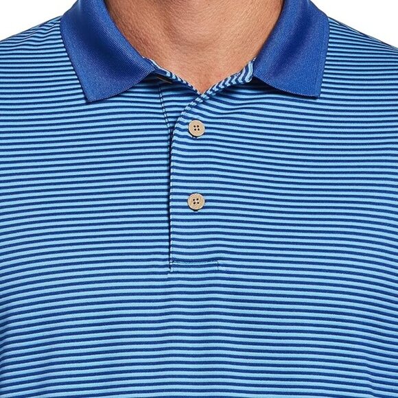 Cubavera Men's Short Sleeve Ply 2 Stripe Texture Ottoman Polo Shirt - Size Large - Picture 3 of 8
